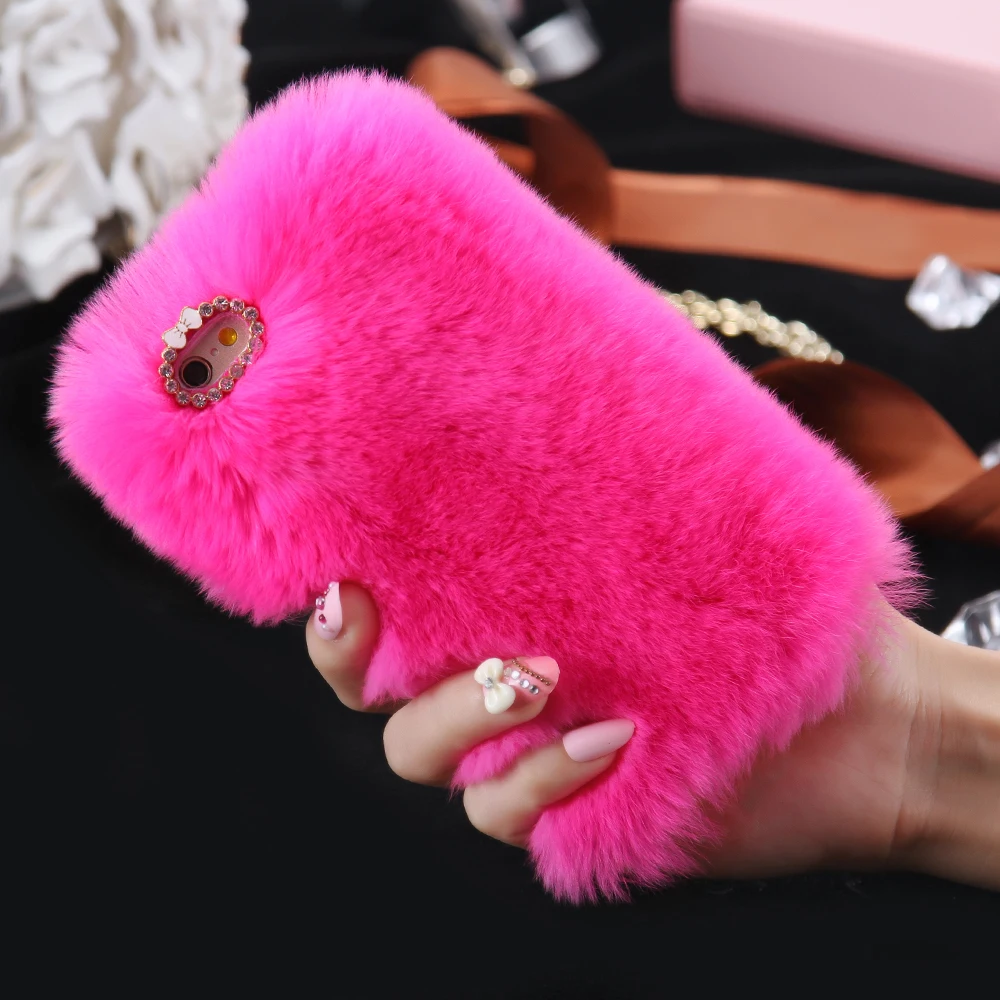 KISSCASE Colorful Rabbit Fluffy Fur Phone Cases For iPhone 11 Pro Max X 6 6S 7 8 Plus XS Girly Diamond Furry Plush Back Cover |