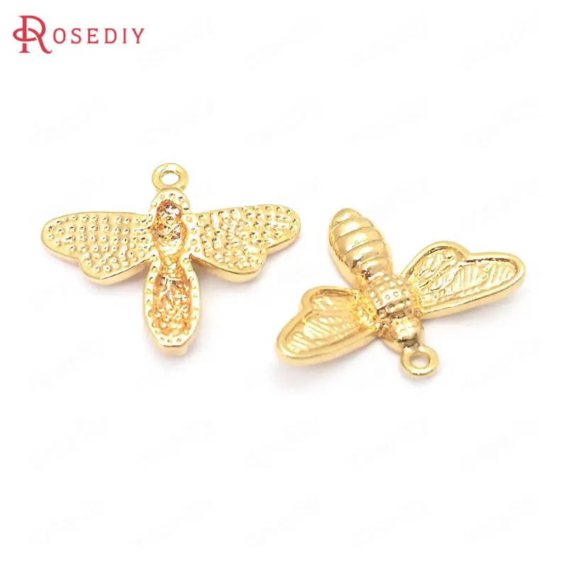24K Gold Color 6 шт. 24K позолоченные латунные подвески в виде стрекозы и пчелы Diy ювелирные изделия серьги аксессуары - Окраска металла: 24K Gold Color