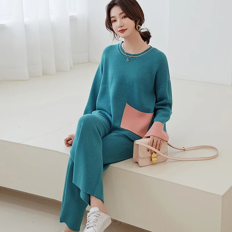 Новинка женский осенне зимний 100% кашемировый шерстяной вязаный теплый костюм