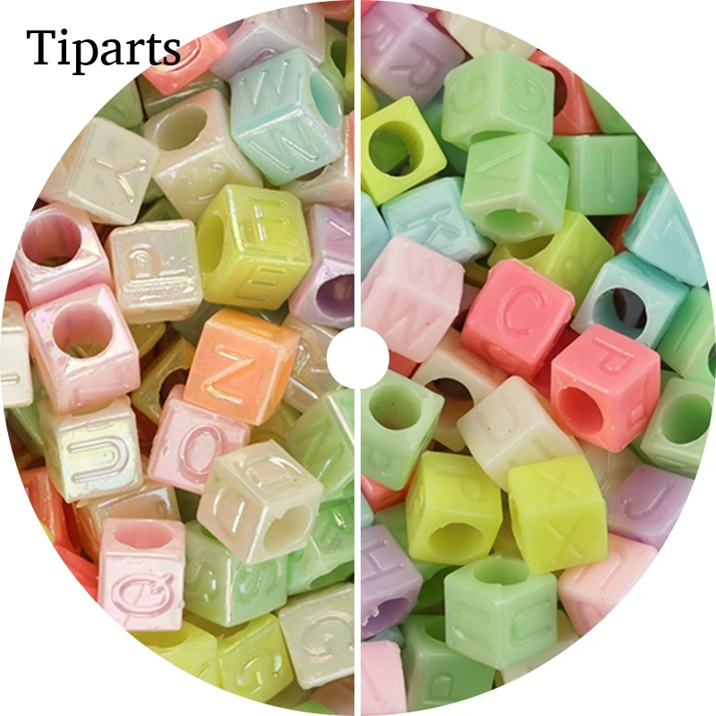 

100pcs/Mixed Letter Plastic Beads Square Alphabet Digital Cube Cross Spacer Beads For Jewelry Making Handmade Diy Bracelet