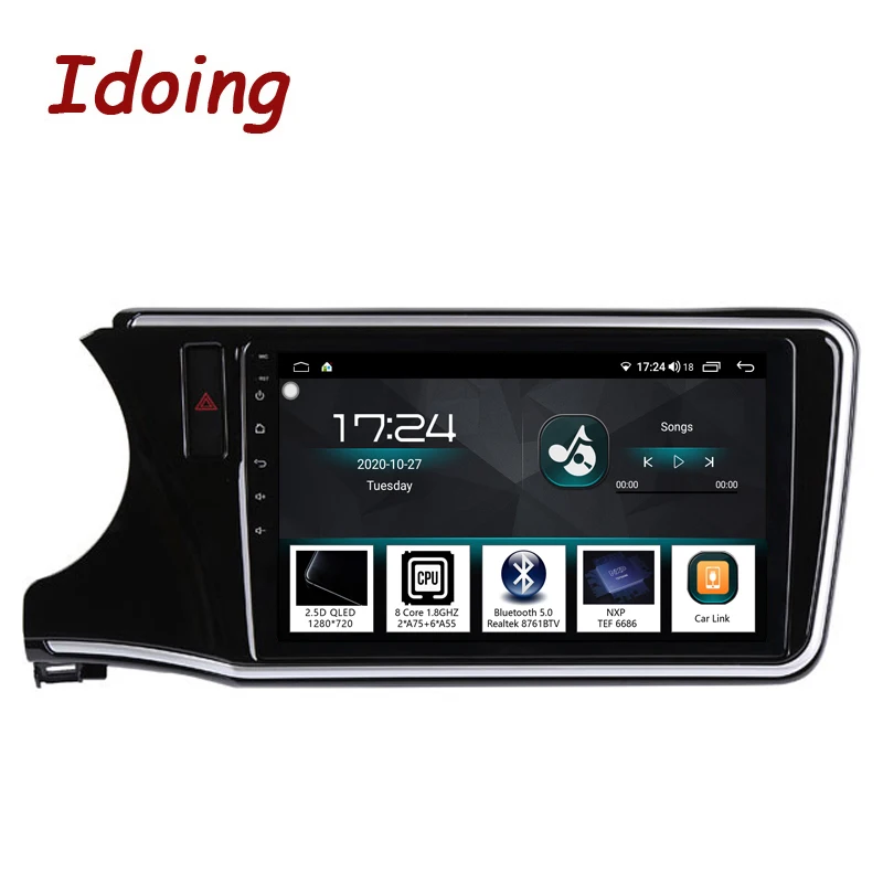 Idoing 10.2" DSP 4G+64G Car Android Autoradio Multimedia Player For Honda City 2015 GPS Navigation Glonass 2.5D QLED Head Unit