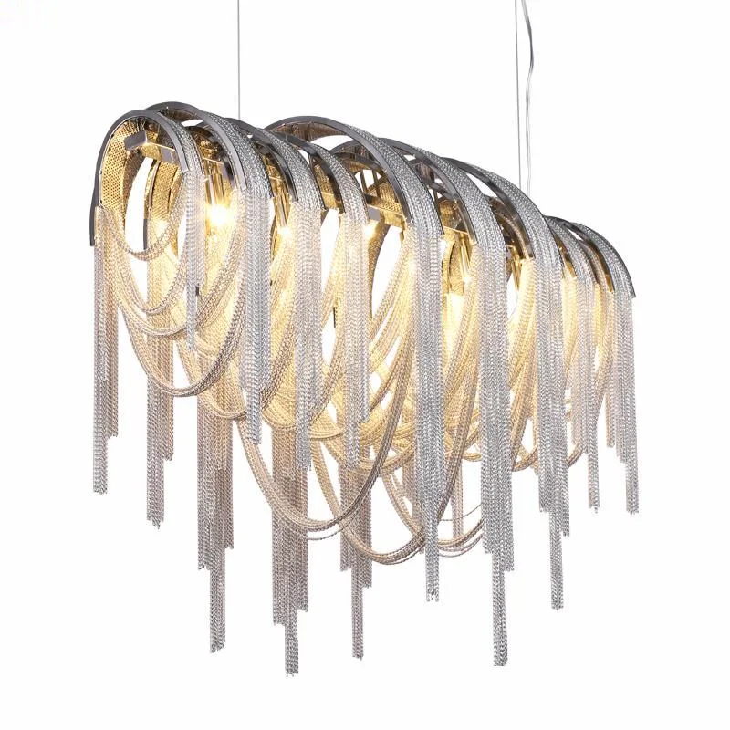 

Modern Luxury Chrome Gold Tassel Led E14 Pendant Light Dining Room Metal Hanging Lamp Steel Cable Suspension Light Fixtures