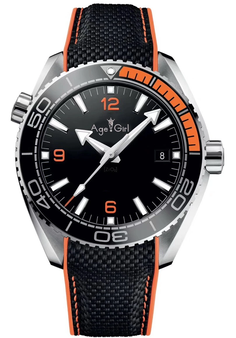 

Luxury New Men Automatic Mechanical Orange Black Ceramic Canvas Leather Blue Stainless Steel James Bond 007 Sapphire Watch
