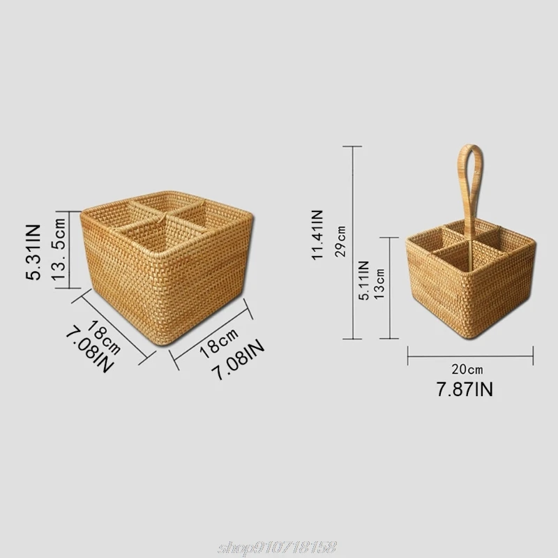 

Square Hand Woven Storage Basket 4 Compartment Desktop Storage Serving Basket Creative Organizer Household M24 21 Dropship