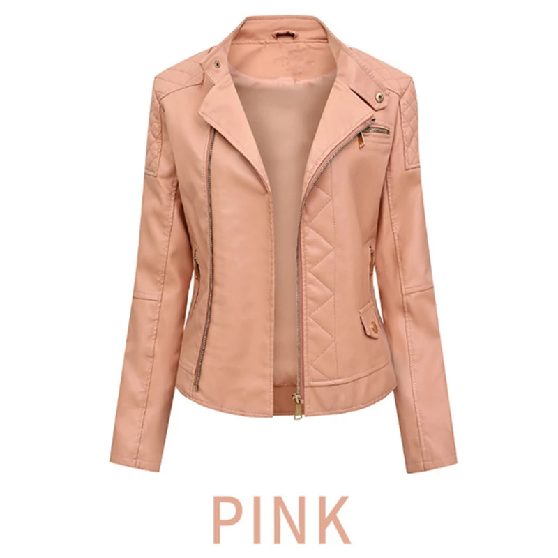 Женская кожаная куртка с отложным воротником повседневная приталенная из