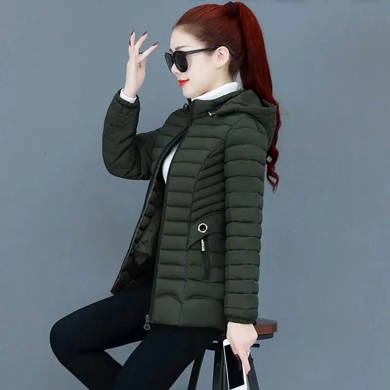 

2021 Autumn Winter Jacket Slim Short Women's Parkas Casual Cotton Padded Jacket Warm Clothes Hooded Coats Solid Female Outwear