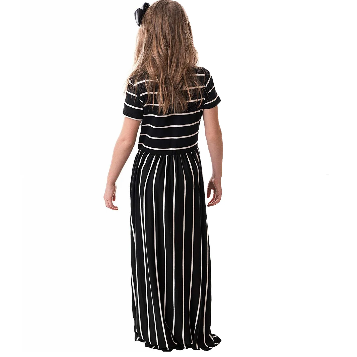 Baby Girls Summer Dress Children's Black Navy Blue Brown Red 4-13 Years Kids Clothes Casual Stripe Little Dresses | Детская одежда
