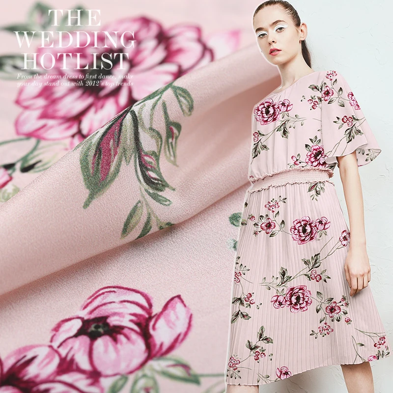 2019 kpop Розовый Цветы цифровая картина креп Крепдешин шелковой ткани для летнее