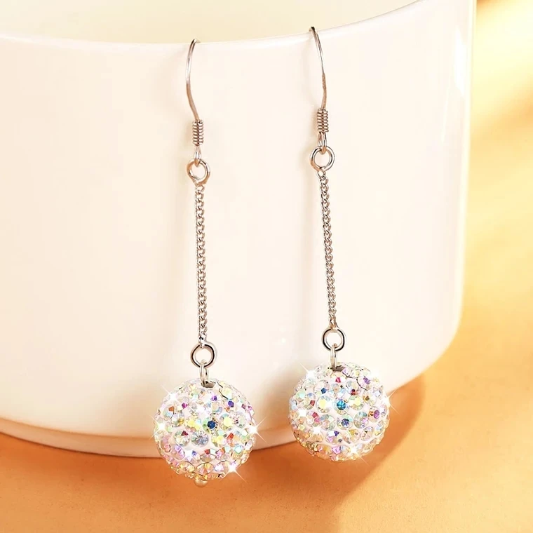 

Handmade S925 silver diamond ball long earstring earrings fashion fashion accessories Women