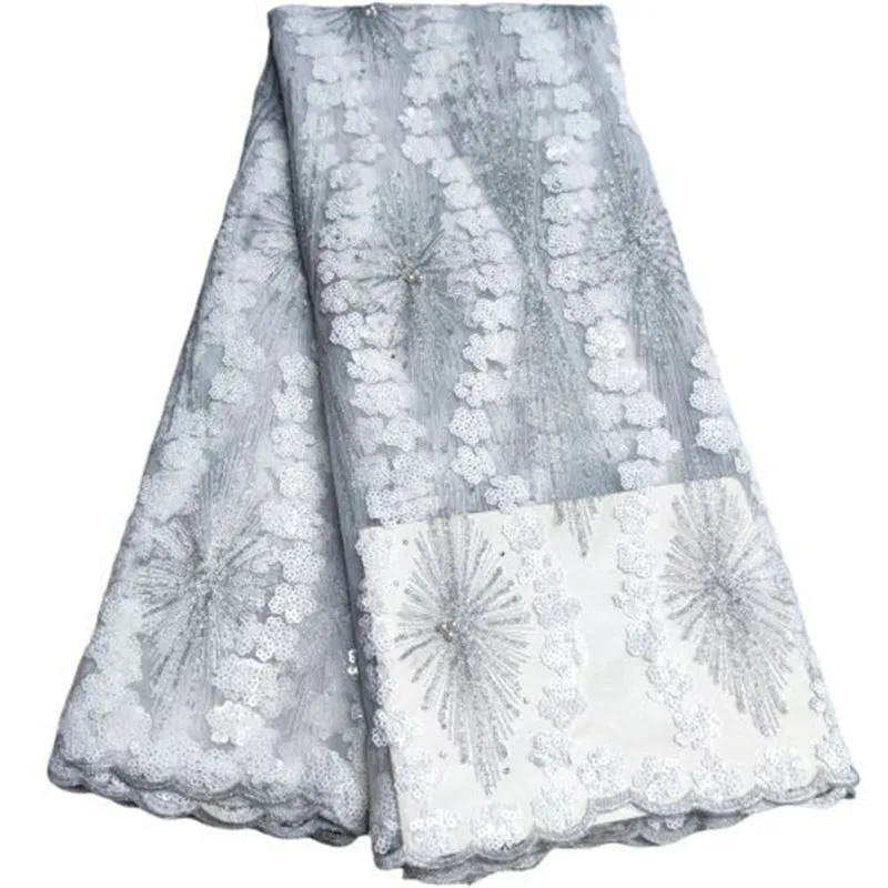 

White Pattern Shiny Sequins Lace beads Fabrics Embroidery African French Tulle Lace Fabrics Sequence Laces Nigerian Mesh Lace