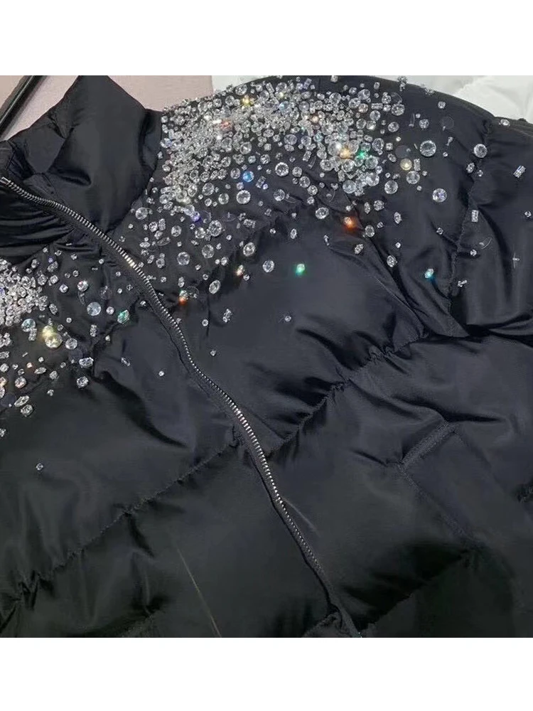 

Free shipping heavy craft, beading, diamond, thick, warm, cotton jacket, new style for ladies in winter, personality, all-match