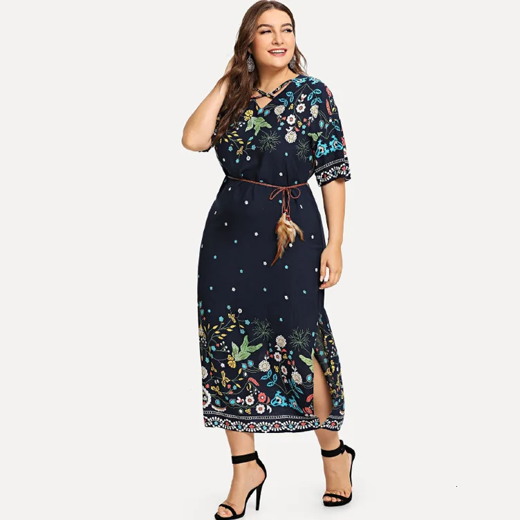Летнее женское платье с коротким рукавом и цветочным принтом в богемном стиле