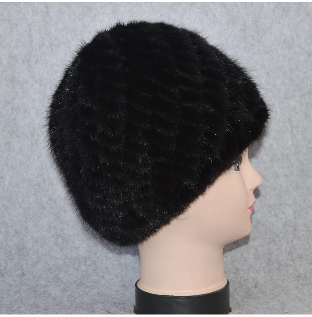 Cotton Lining Winter Lovely Real Mink Fur Hat Women Good Elastic Knitted Real Natural Mink Fur Beanies Caps Real Mink Fur Cap