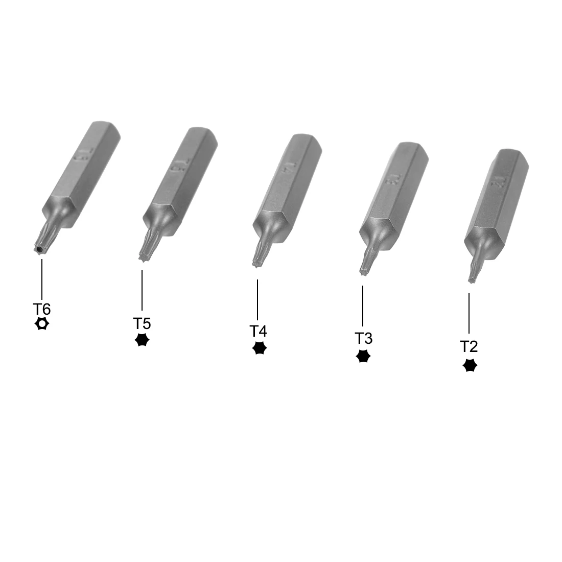 Uxcell 5Pcs Set Di Punte Torx 5/32 Pollici Codolo Esagonale T2 T3 T4 T5 T6 Set Di Punte Per Cacciavite 28Mm Lunghezza S2 Kit Cacciavite Strumenti