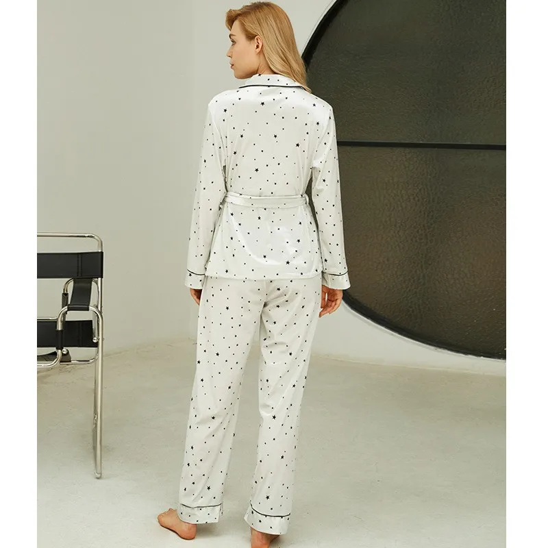 

Velvet Women Star Pajamas Set Autunm Long Sleeve Pijama Suit 2PCS Sexy Casual Lady Sleepwear With Belt Intimate Lingerie M-XL