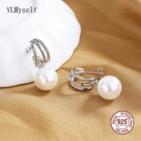 solid real 925 sterling silver earrings with 12 mm shell pearl goldwhite color elegant fine jewelry for women