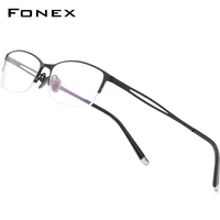 fonex pure titanium glasses frame men square eyewear women semi rimless half optical prescription eyeglasses frames gafas 8504