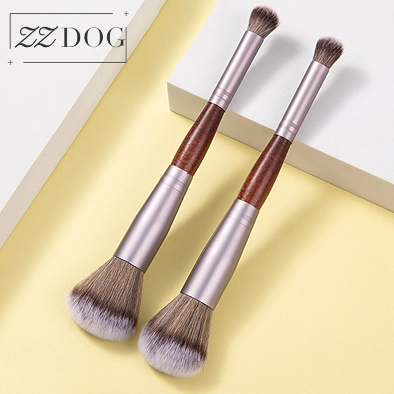 

ZZDOG 1Pcs Professional Cosmetics Tools Double-Ended Powder Blush Blending Highlight Makeup Brushes Natural Hair Wooden Handle