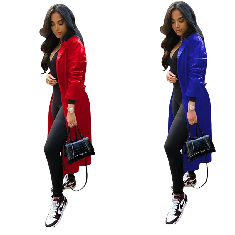 

TNNAOFF Sexy Pu Leather Trench Coat for Women Fall Fashion Elegant Night Club Bandage Long Coats Cardigan Streetweat Clothes