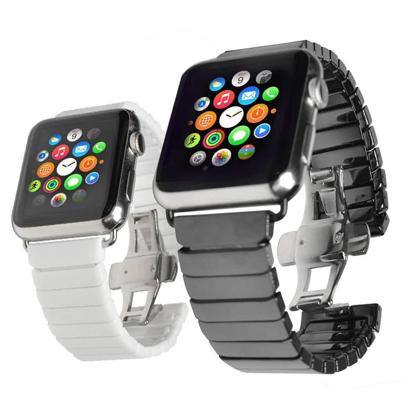 

Ремешок керамический для Apple Watch Band 4 5 6 7 41 мм 45 мм, браслет для Iwatch Series 3 2 40 мм 44 мм из нержавеющей стали с пряжкой