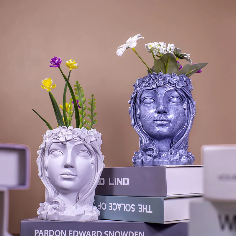 

Flower Pot Resin Vase Goddess Flower Pots Head Woman's Face Sculpture Vase Home Decor Accessories Ornament Tabletop Decor Art