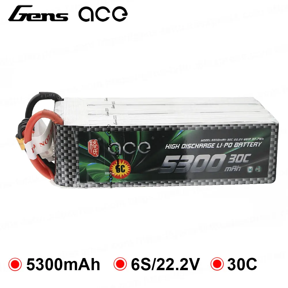

Аккумулятор Gens ace Lipo 6S 5300 мАч 30C Lipo 22,2 в, аккумулятор для выравнивания вертолета, самолета GAUI, KDS, автомобиля, лодки, аксессуары для радиоуправл...
