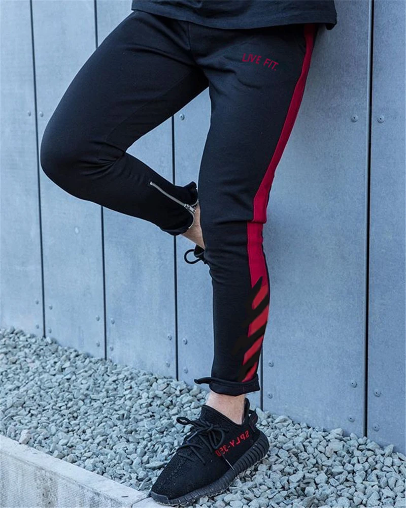 Мужские хлопковые тренировочные брюки с полосками по бокам облегающие штаны для