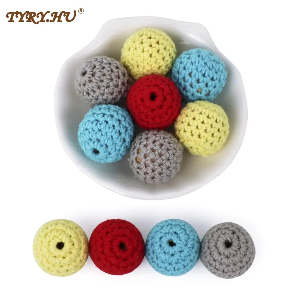 TYRY.HU-Cuentas redondas de ganchillo de madera, bolas hechas a mano para masticar, joyer&iacute;a de enfermer&iacute;a, abalorios org&aacute;nicos para pulsera de dentici&oacute;n, 12 Uds., 16/20mm-2