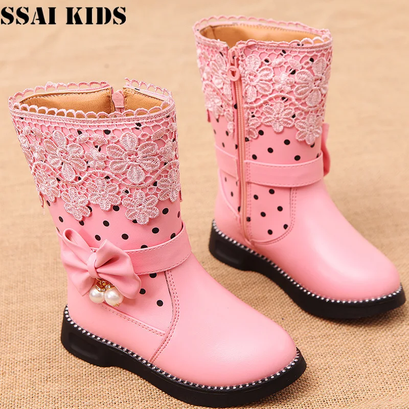 

SSAI KIDS Children's snow boots 2020 winter new high-top cotton shoes bow pendant plus velvet girls boots