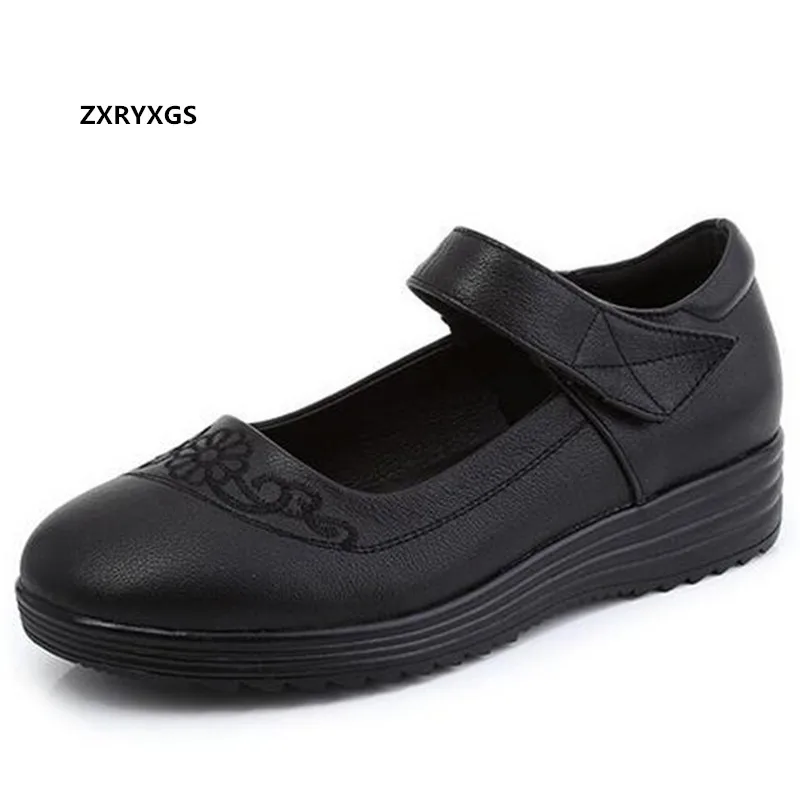 

Hot 2021 New Top Cowhide Embroidered Grandma Shoes Fashion Elegant Comfortable Women Flats Non-slip Large Size Loose Mom Shoes