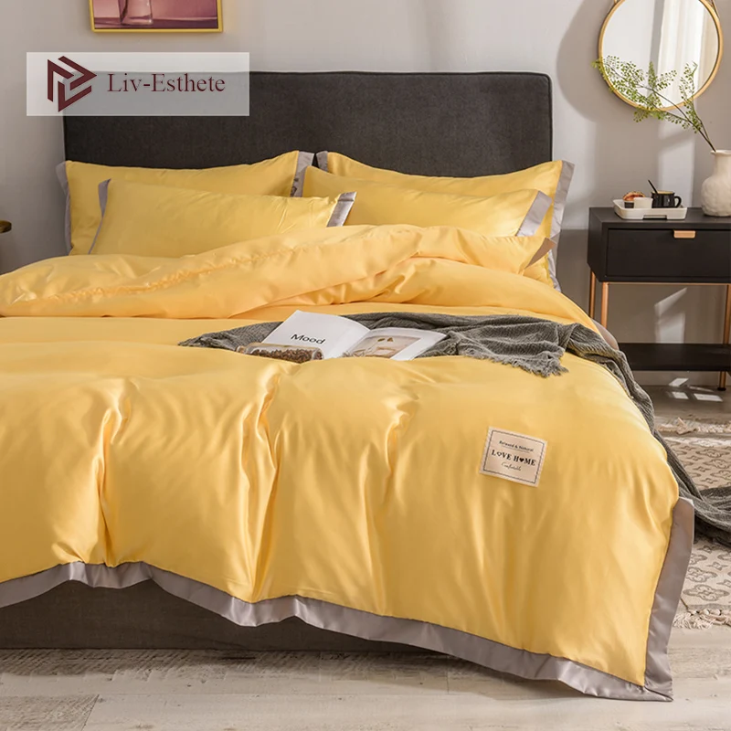 Роскошный Шелковый желтый Комплект постельного белья Liv Esthete с принтом Love Home