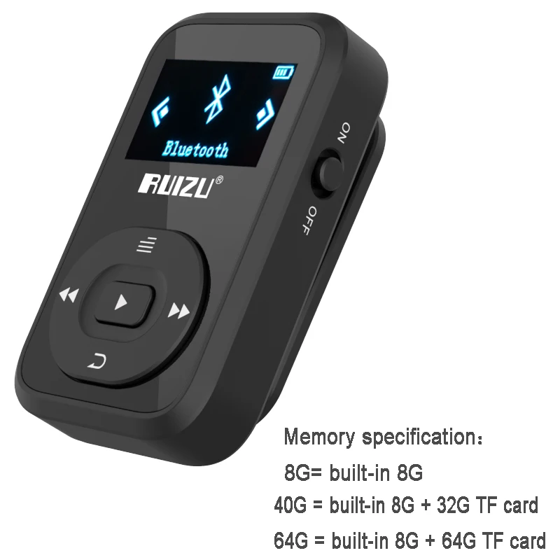 Мини MP3 плеер ruidu X26 с Bluetooth и зажимом, 8 ГБ, спортивный Bluetooth Mp3 музыкальный плеер, рекордер, fm-радио, 1,1 дюймов, поддержка SD карты
