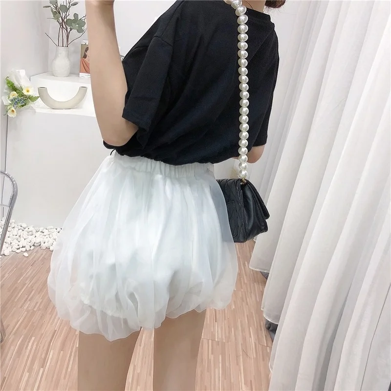 

Korejepo Women 2 Piece Set 2021 Summer French Sweet Style Three-Dimensional Rose Flower O-Neck Top Layered Mesh Puffy Skirt Suit