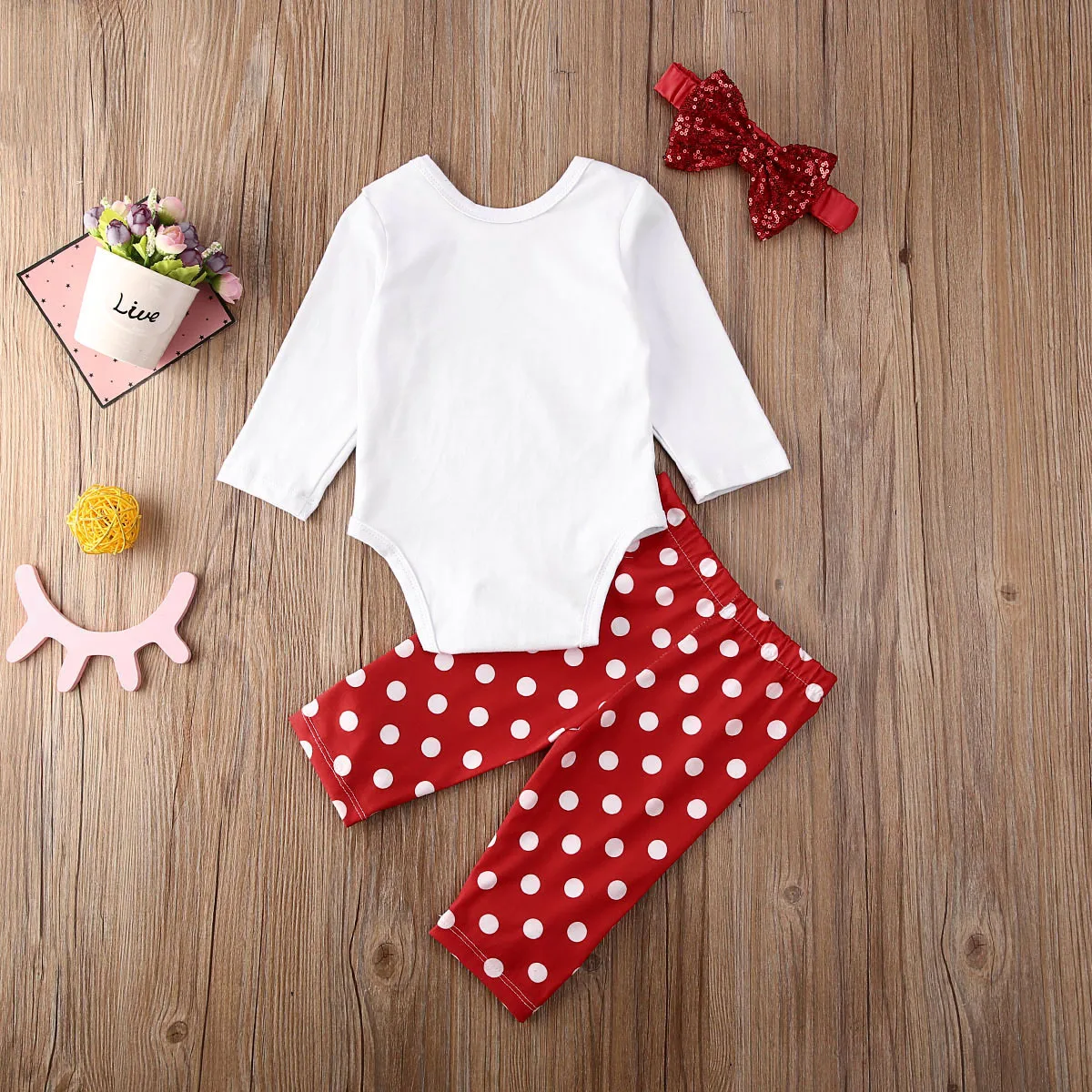 

0-18M Newborn Baby Girl Clothes Valentine's Day Polka Dot Long Sleeve Romper Tops +Leopard print Pants Headband Outfits Set