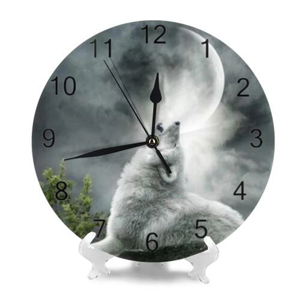 Настенные часы с изображением волка животных цифрами цифровым циферблатом немой