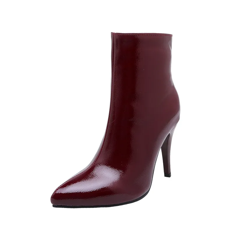 Wine red Г. Новые женские ботинки ботильоны женские ботинки на молнии из искусственной кожи осенние ботинки на высоком каблуке Женская обувь белый, черный - Цвет: Wine red