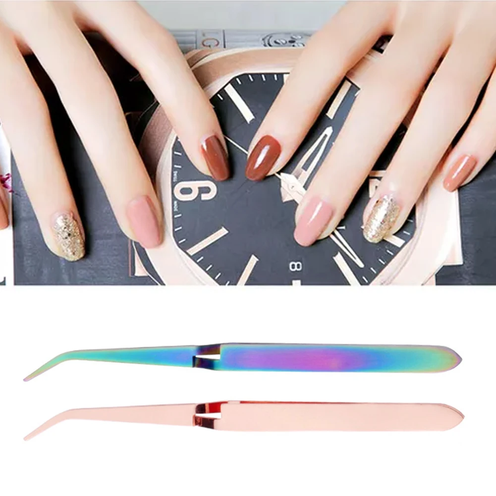 

Nail Art Tweezers Set Stainless Steel Tip Clip Manicure Pointed Slant Tool For Nail Art Curved Tweezer Crystals Nail Art 2PCS