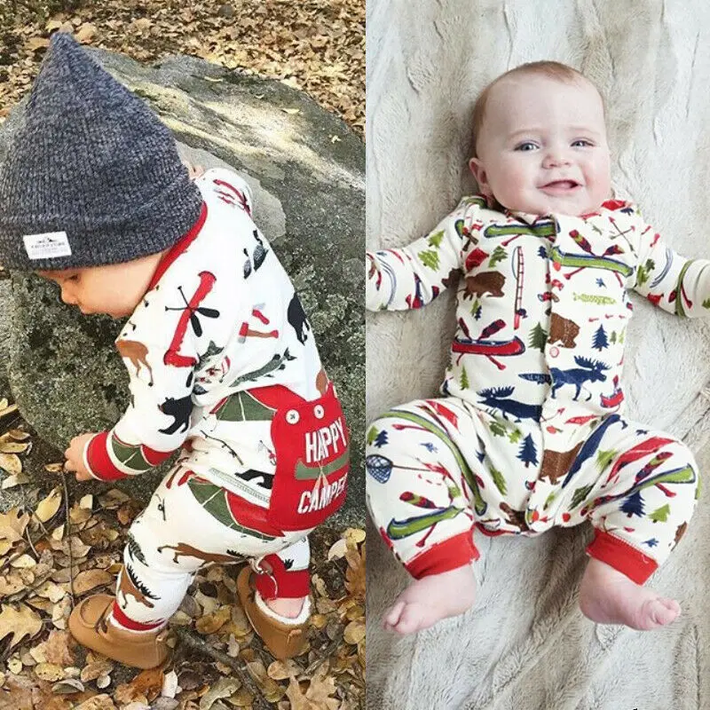 Рождественская Одежда для новорожденных Pudcoco комбинезон с рождественским оленем