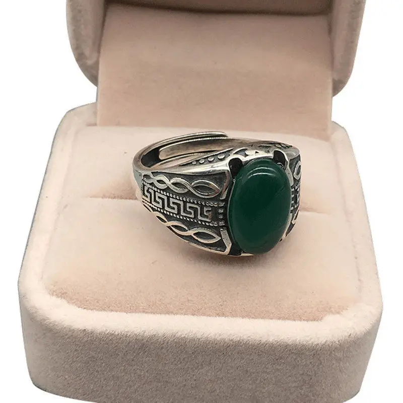 

Оригинальный дизайн натуральная яшма гетянь тонкий узор резное открытое регулируемое кольцо китайские ретро очаровательные женские сереб...