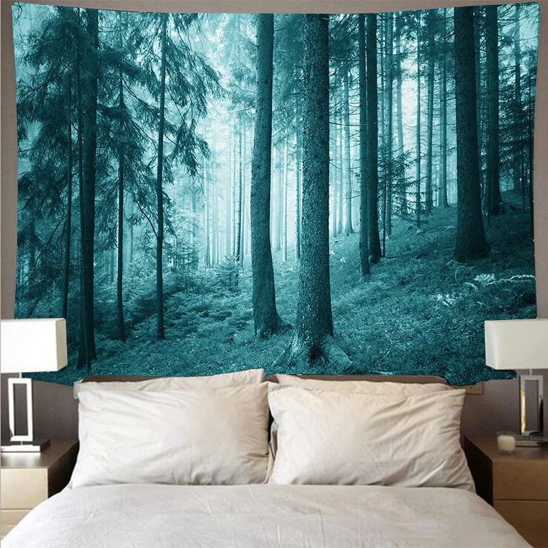 Скандинавский лесной гобелен натуральный пейзаж подвесная ткань небо фоновая