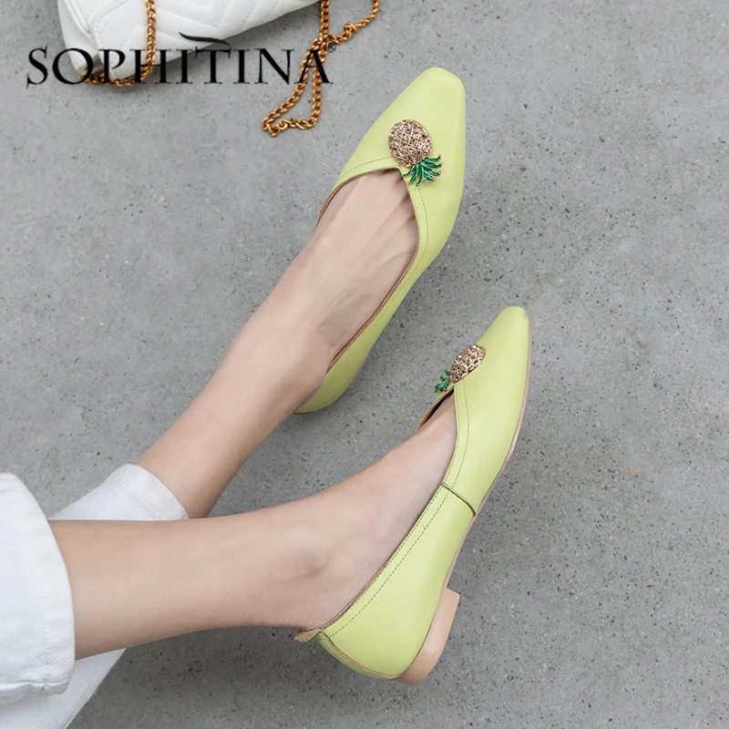 SOPHITINA/женские туфли лодочки Лоферы с милым квадратным носком и металлическим