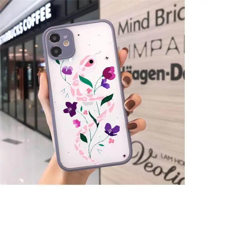 

Hand Snake Flower Snake Painting Phone Cases Matte transparent For Gray iPhone 12 Mini 11 Pro XR XS Max 7 8 Plus X Back Cover