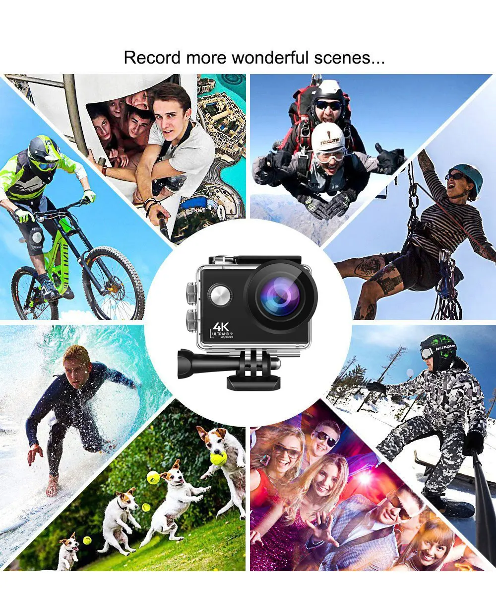 Купить Экшн-камера 4K Wifi Ultra HD 4K 60fps 24MP 2,0 ''170D 4K Sport Camera Go Waterproof Pro Sports DV Экстремальная спортивная видеокамера