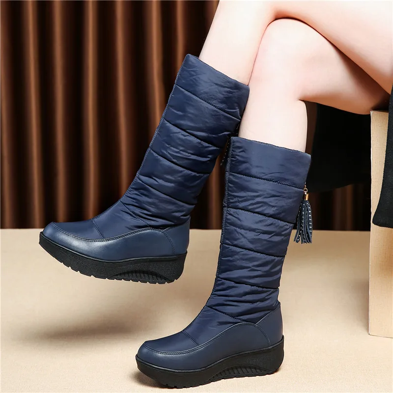 blue 1 HX39B MORAZORA/Большие размеры 35-44, российские теплые зимние сапоги женские сапоги до середины икры из лакированной искусственной кожи на платформе зимняя обувь синий, черный - Цвет: blue 1 HX39B