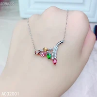 kjjeaxcmy fine jewelry natural tourmaline 925 sterling silver women gemstone pendant necklace chain support test lovely