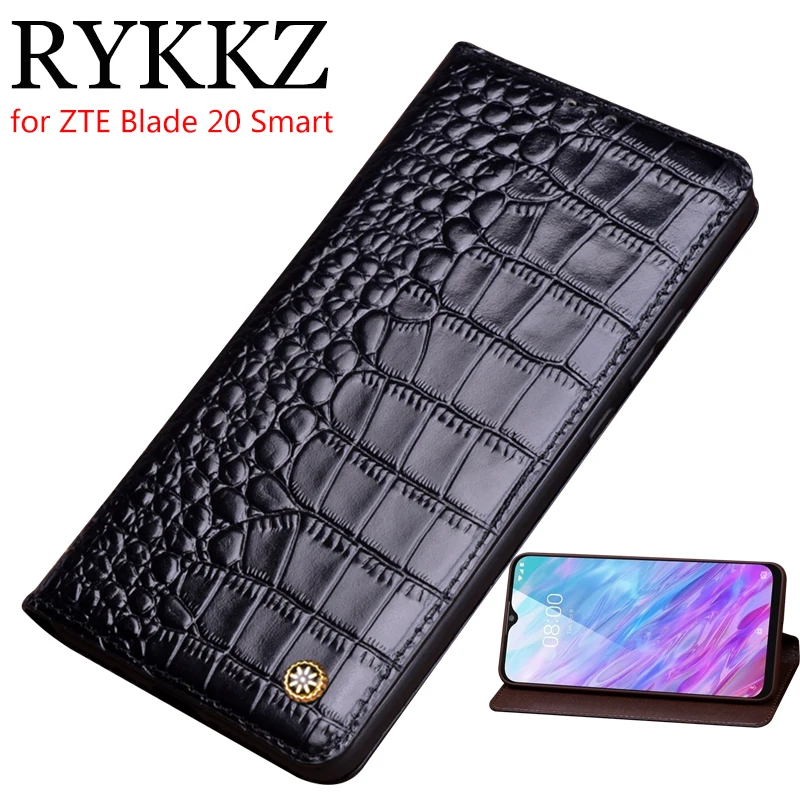 Чехол книжка из натуральной кожи для ZTE Blade 20 Smart Cover Магнитный чехол кожаный