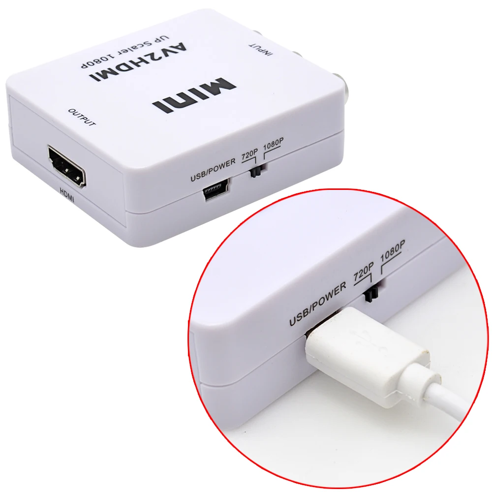 AV/RCA CVBS к HDMI-совместимый 1080P видео преобразователь мини AV2HD адаптер для HDTV
