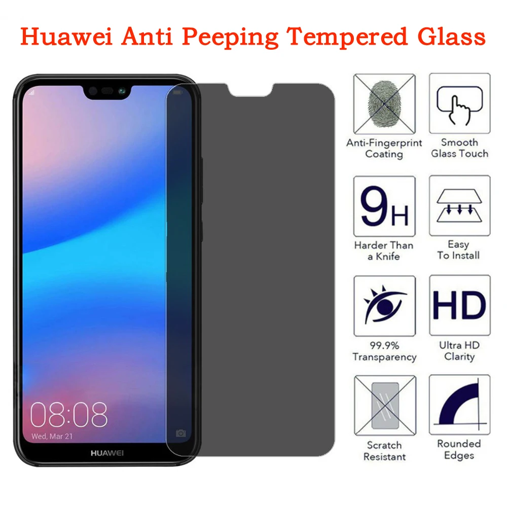 

Private Screen Protector For Huawei Y9S Y8S Y8P Y6 Y9 Prime 2018 Y7 Pro 2019 Antispy Tempered Glass Honor 7A 7C Privacy Glass