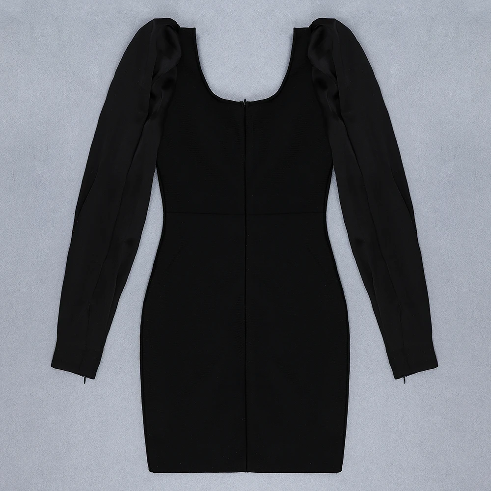 Черные платья высокого качества с сетчатыми рукавами из вискозы Бандажное