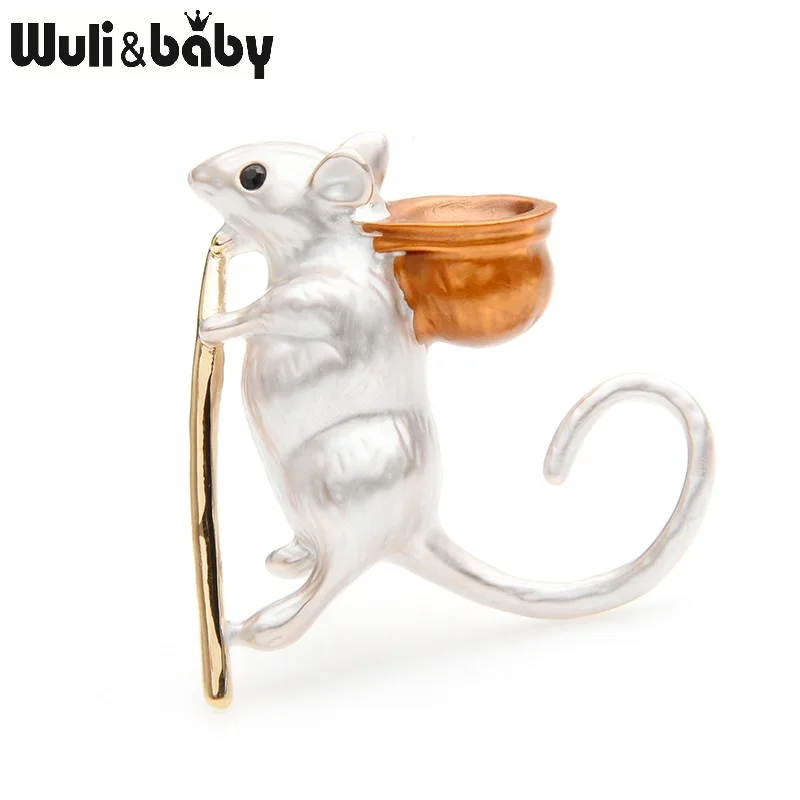 white Wuli&baby, специальный стиль, эмалированные Броши с изображением мыши, женские, сплав, серый, белый, крыса, животное, вечерние, для банкета, брошь на булавке, подарки на год - Окраска металла: white